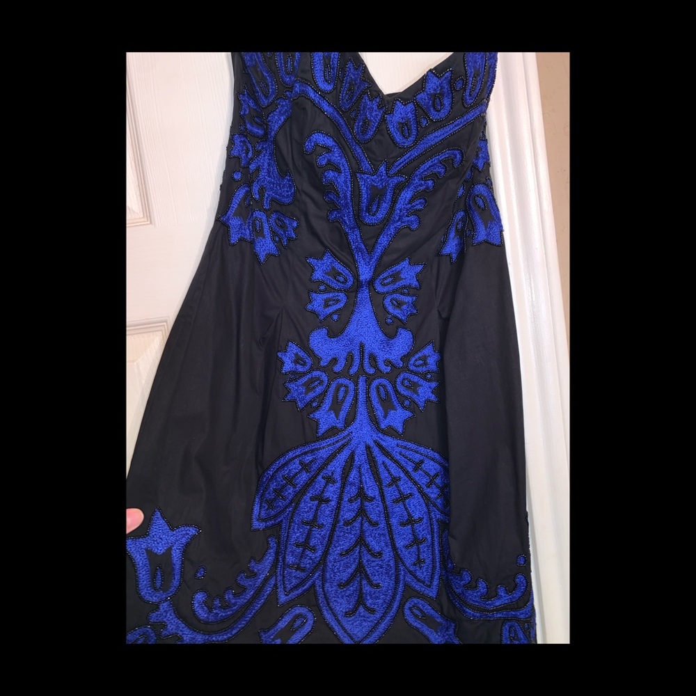 French Connection Strapless Black Blue Bead Dress - Picture 3 of 7